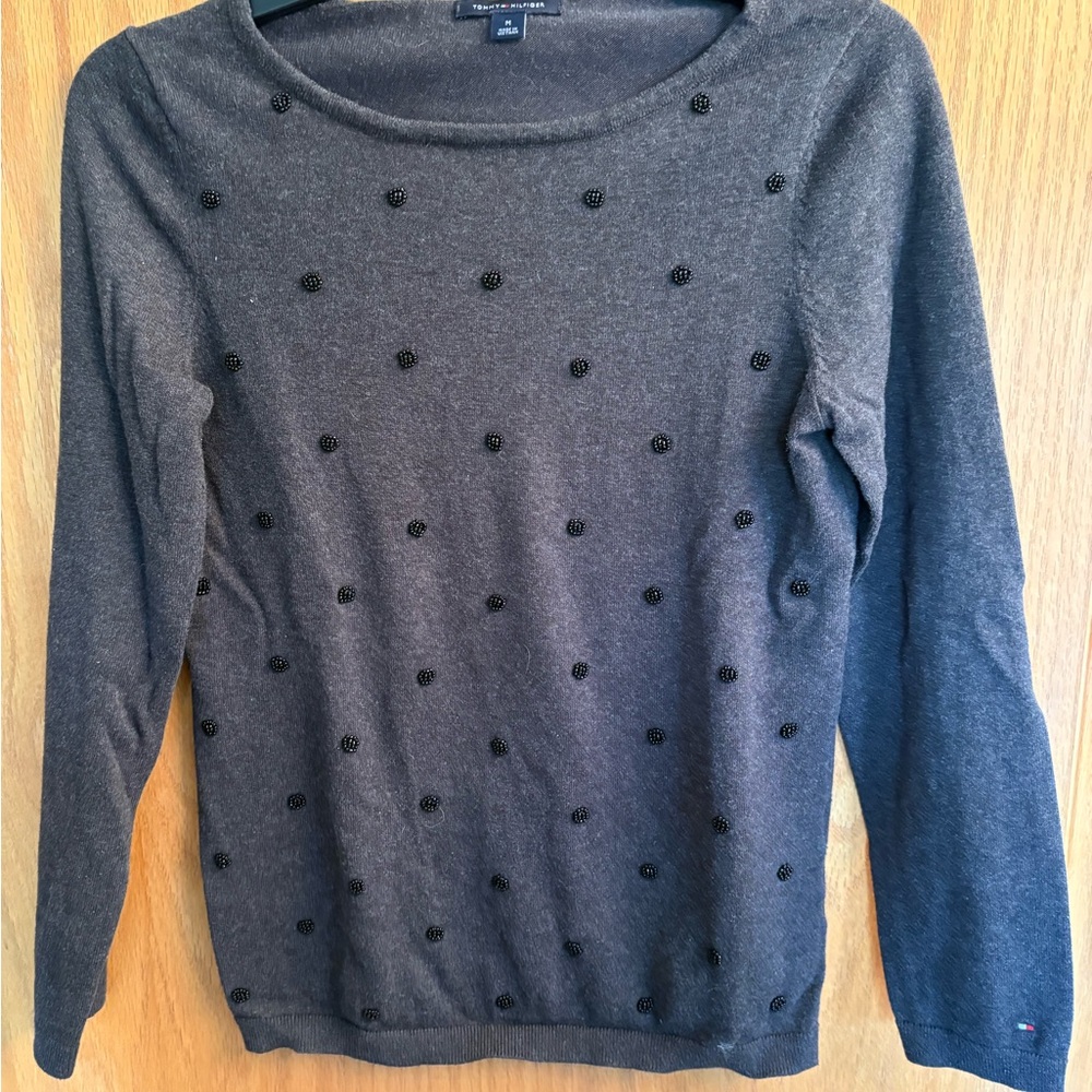 Tommy Hilfiger Dark Gray Knit Sweater with bead detail Sz M
